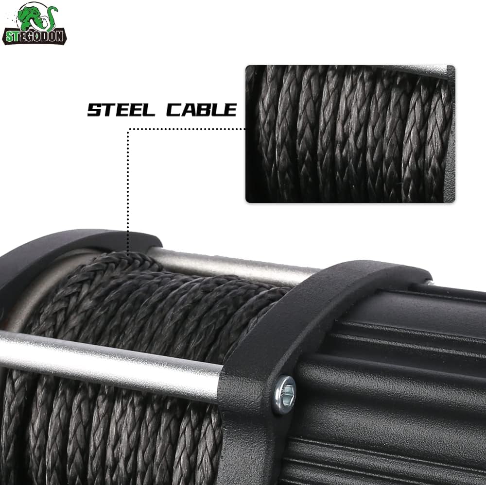 4500lbs Load Capacity 12V Synthetic Rope Winch Waterproof IP 67 Electric Winch with Wired Remote and Wireless Remotes O751