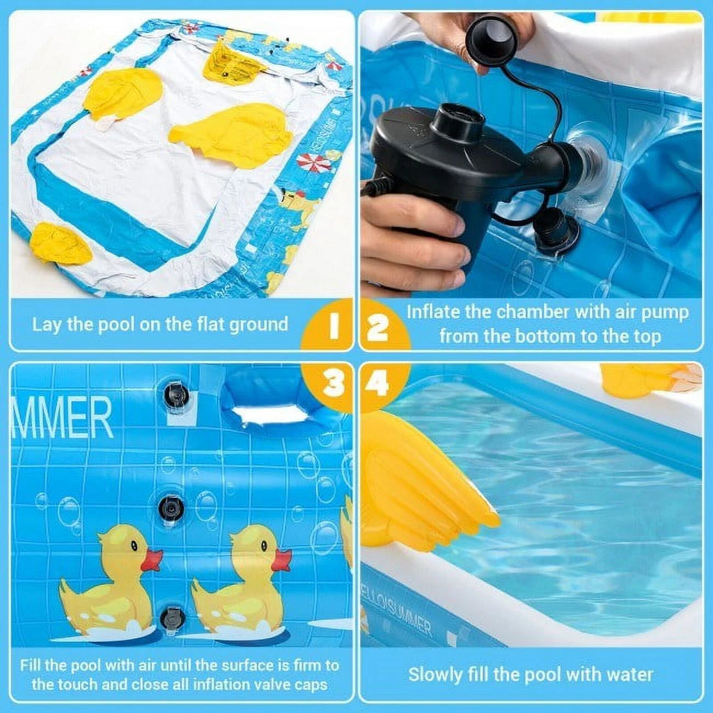 Inflatable Swimming Pool Duck Themed Kiddie Pool with Sprinkler U98206