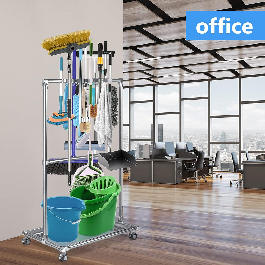 10 Racks 8 Hooks Floor Standing Cleaning Tool Storage Cabinet Y457