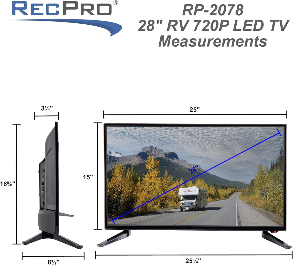 RV TV 28 720p HD 12v DC or 120v AC 3X HDMI Ports Built-in Tuner Y998