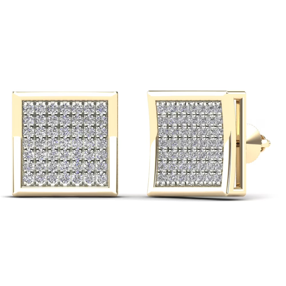 14K Yellow Gold Diamond Square Stud Earrings J8009