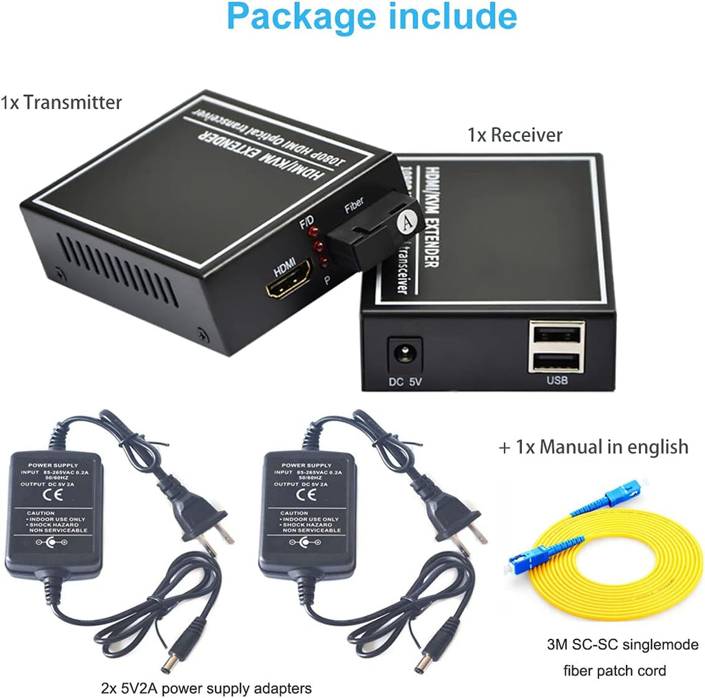 HDMI Extender Over Fiber Optic Cable, 1080P, 1 Transmitter and 1 Receiver X436343