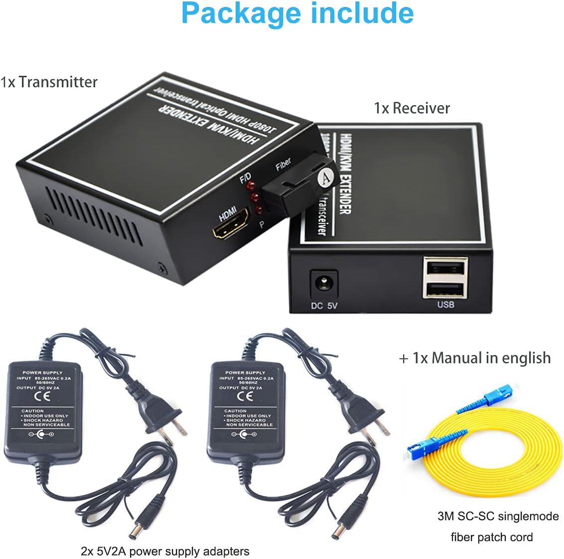 HDMI Extender Over Fiber Optic Cable, 1080P, 1 Transmitter and 1 Receiver X436343
