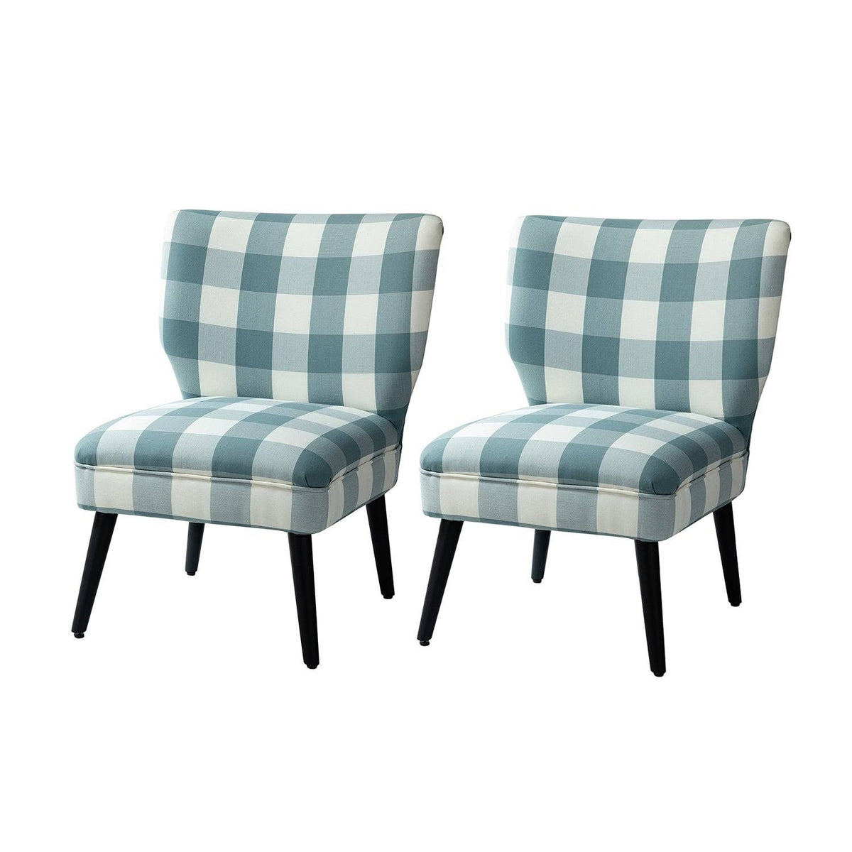Grey Buffalo Plaid Side Chair with Black Base, Set of 2 V431429