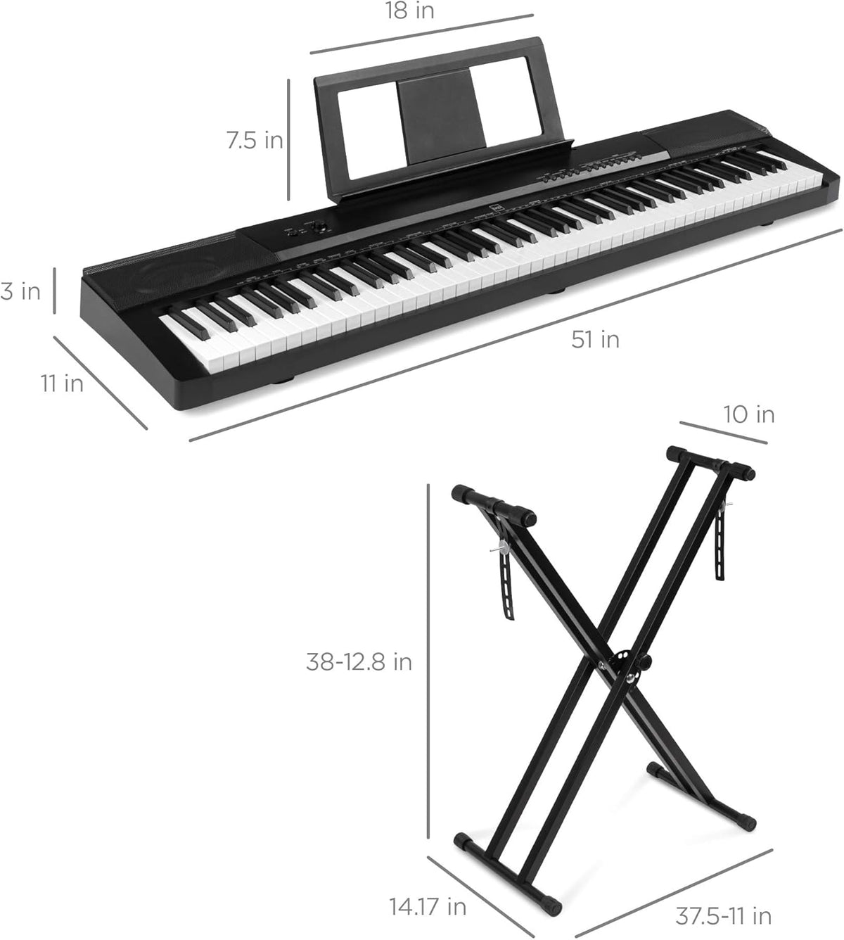 88-Key Full Size Digital Piano Keyboard Set with Semi-Weighted Keys, Stand, Sustain Pedal, Built-In Speakers, Power Supply D747