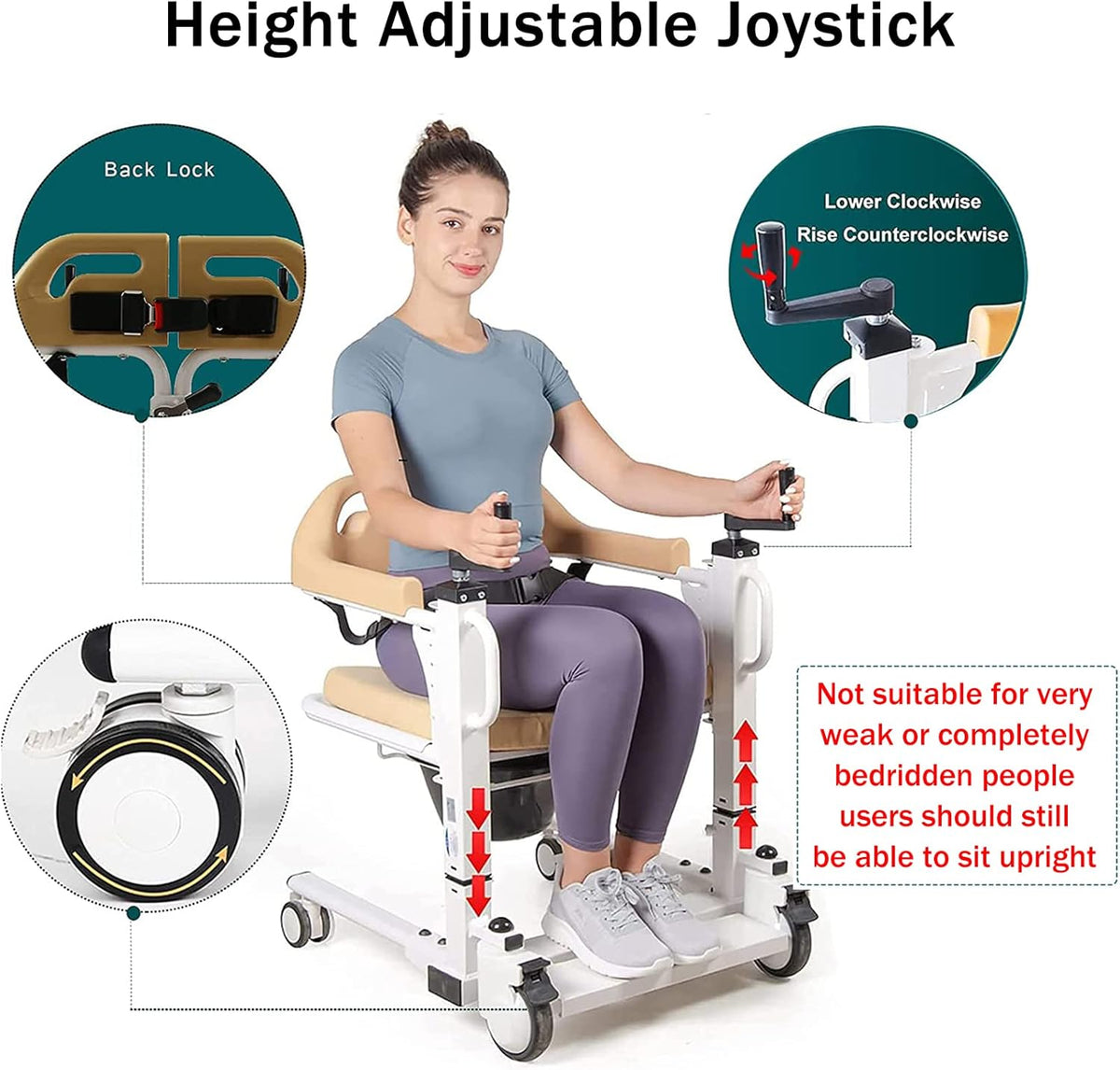 Patient Lift Wheelchair with 180 Split Seat, Bedside Commode D51046