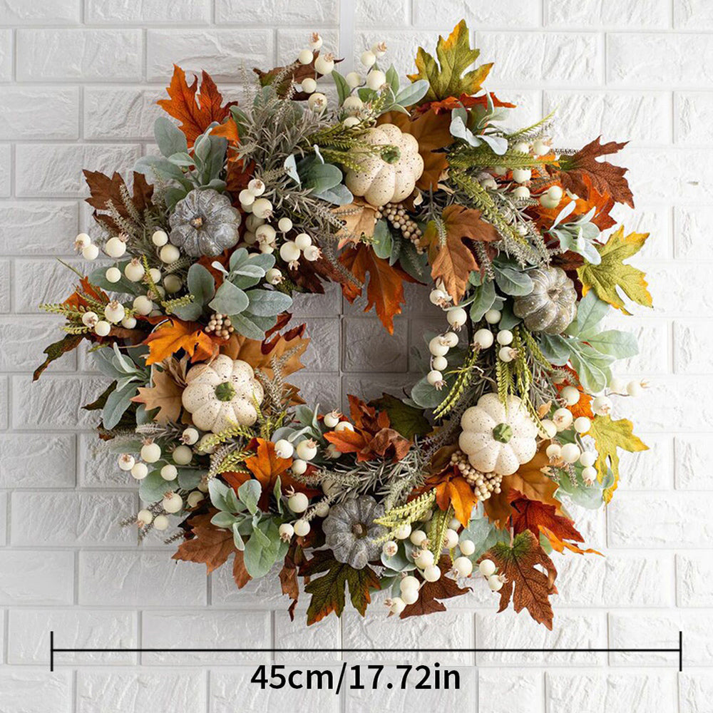 18" Artificial Fall Wreath with Pumpkins Berry Maples Leaves E16040