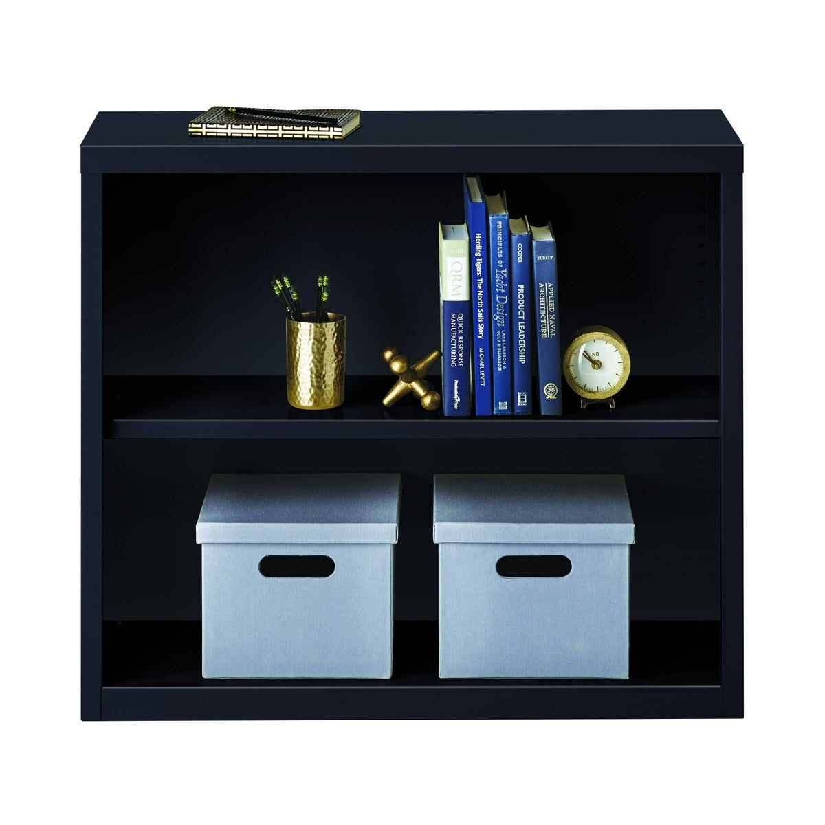 Black 2-Shelf Metal Bookcase B35939