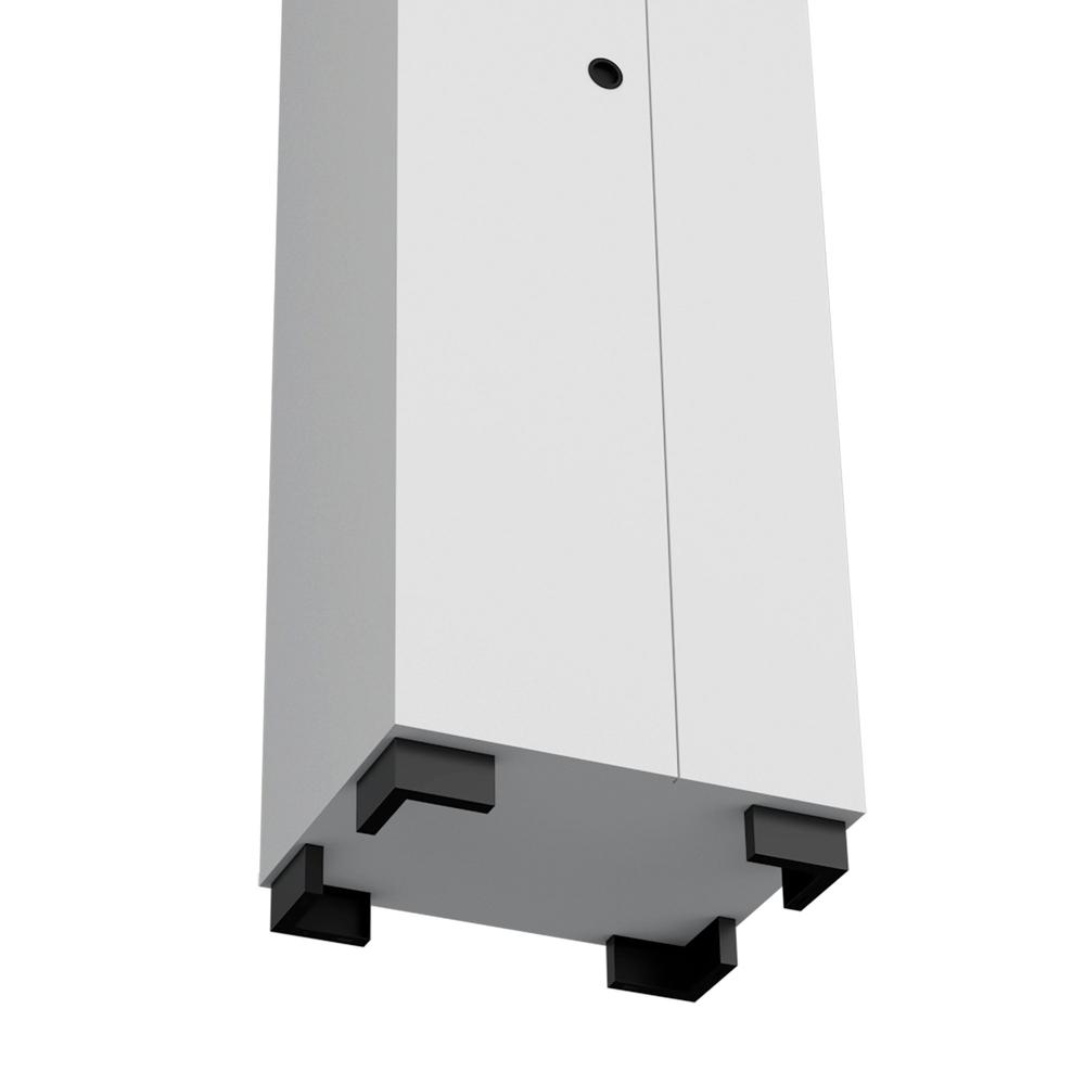 White Double-Door Broom Cabinet with Inner Shelves and Side Hangers H258