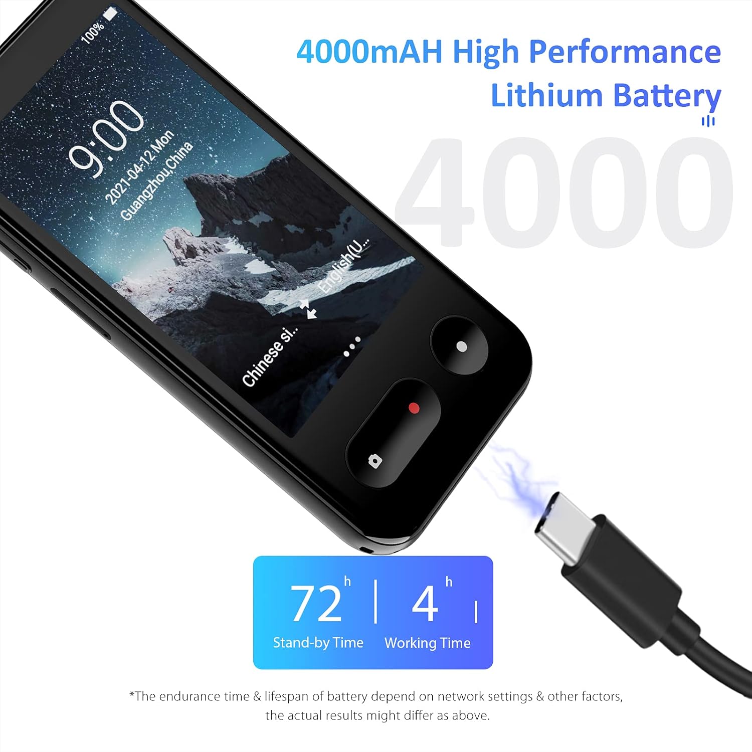 Black 138 Language Voice Translator with 4G SIM Card and Camera X42854