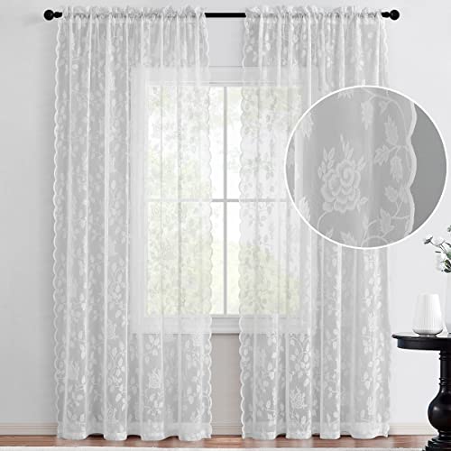 Grey Lace Curtains 84 Inches Long 2 Panels Set, 52 x 84 Inch F300