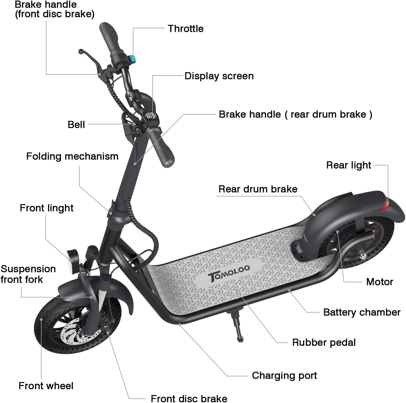 Electric Kick Scooter with 350W Brushless Motor, 50 Miles Long-Range Battery, Foldable J5264