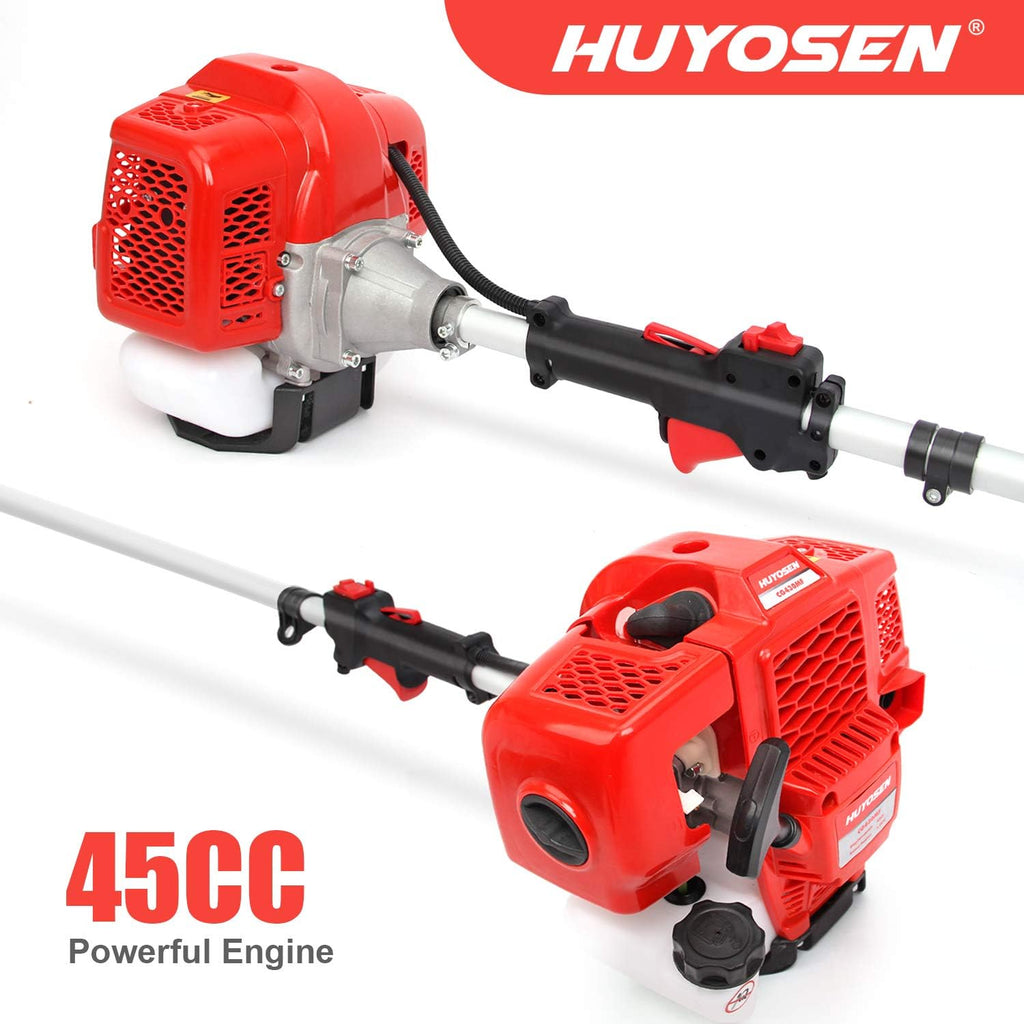 Gas Pole Saw 45CC 2-Cycle 8.2 FT to 11.4 FT Extension 5 in 1 Weeder Eater Hedge Trimmer Chainsaw Brush Cutter 3T Blade Z4611