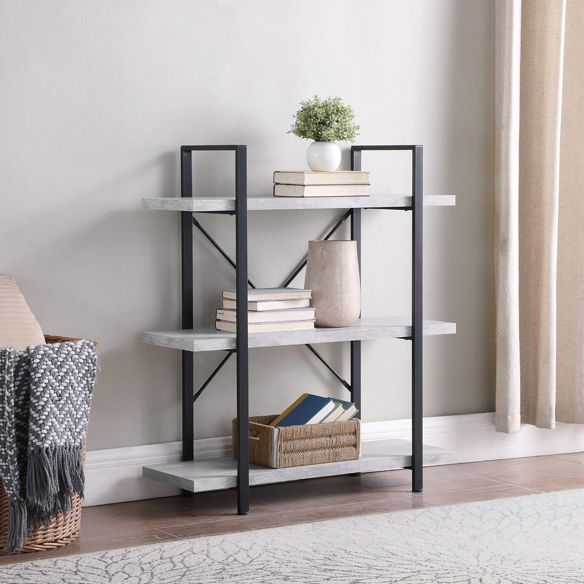 5 Tier Wood and Metal Bookshelf F483252