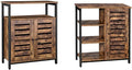 Rustic Brown and Black Storage Cabinet with 3 Open Shelves and Closed Compartments N726
