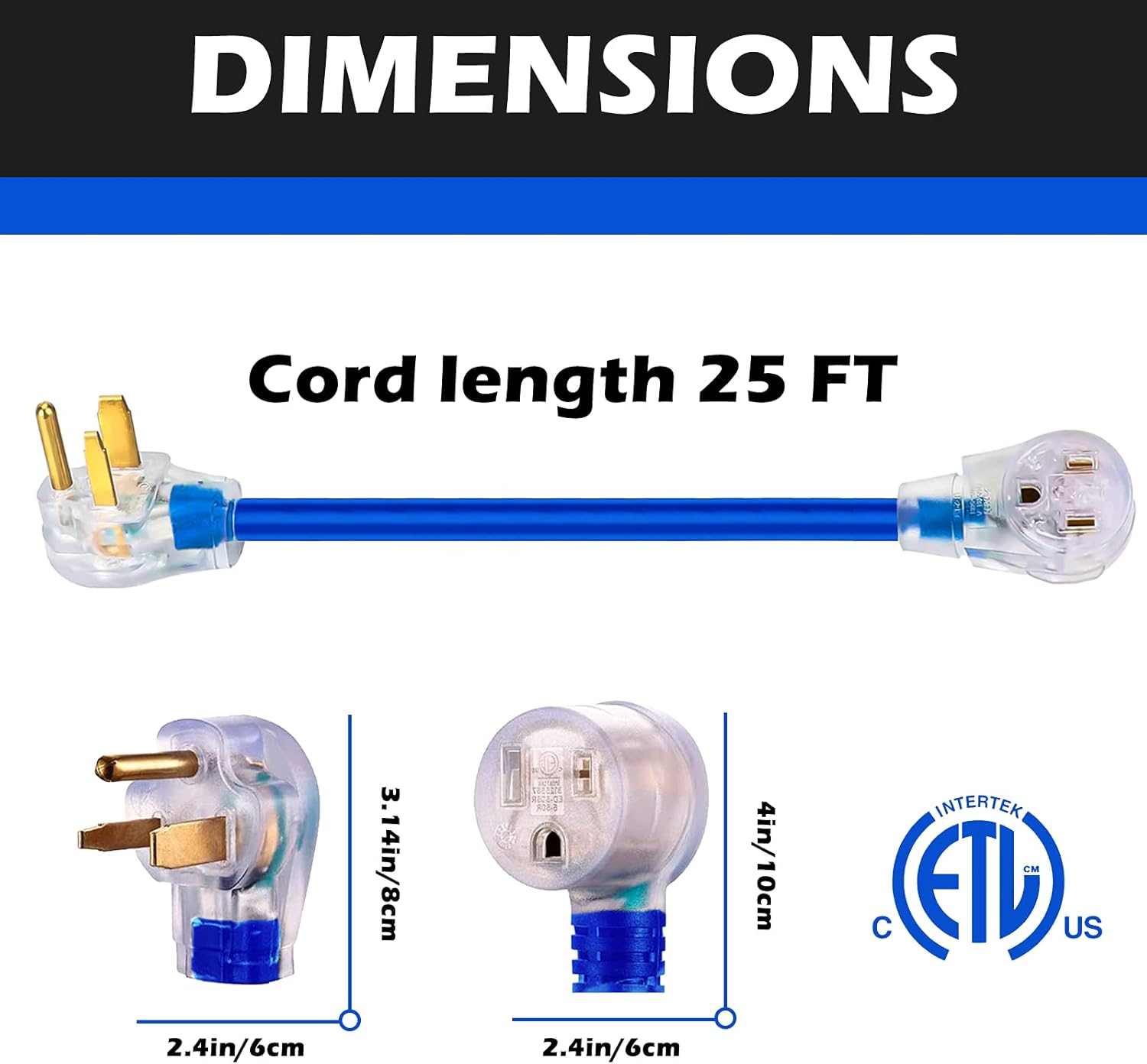 50A 25FT 6-50R Female 6-50P Male Heavy Duty Welder Extension Cord B746
