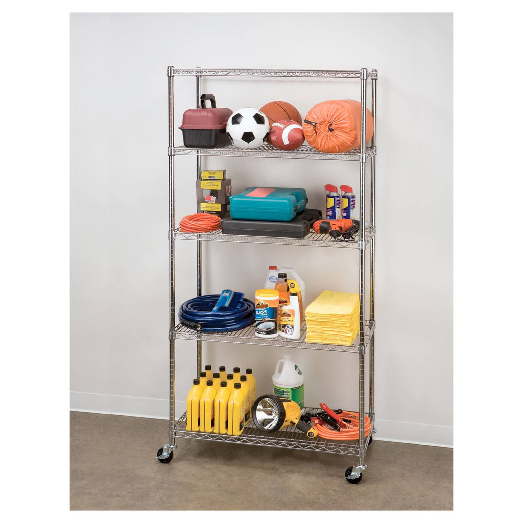 5-Shelf Steel Wire Shelving System, Silver I665327