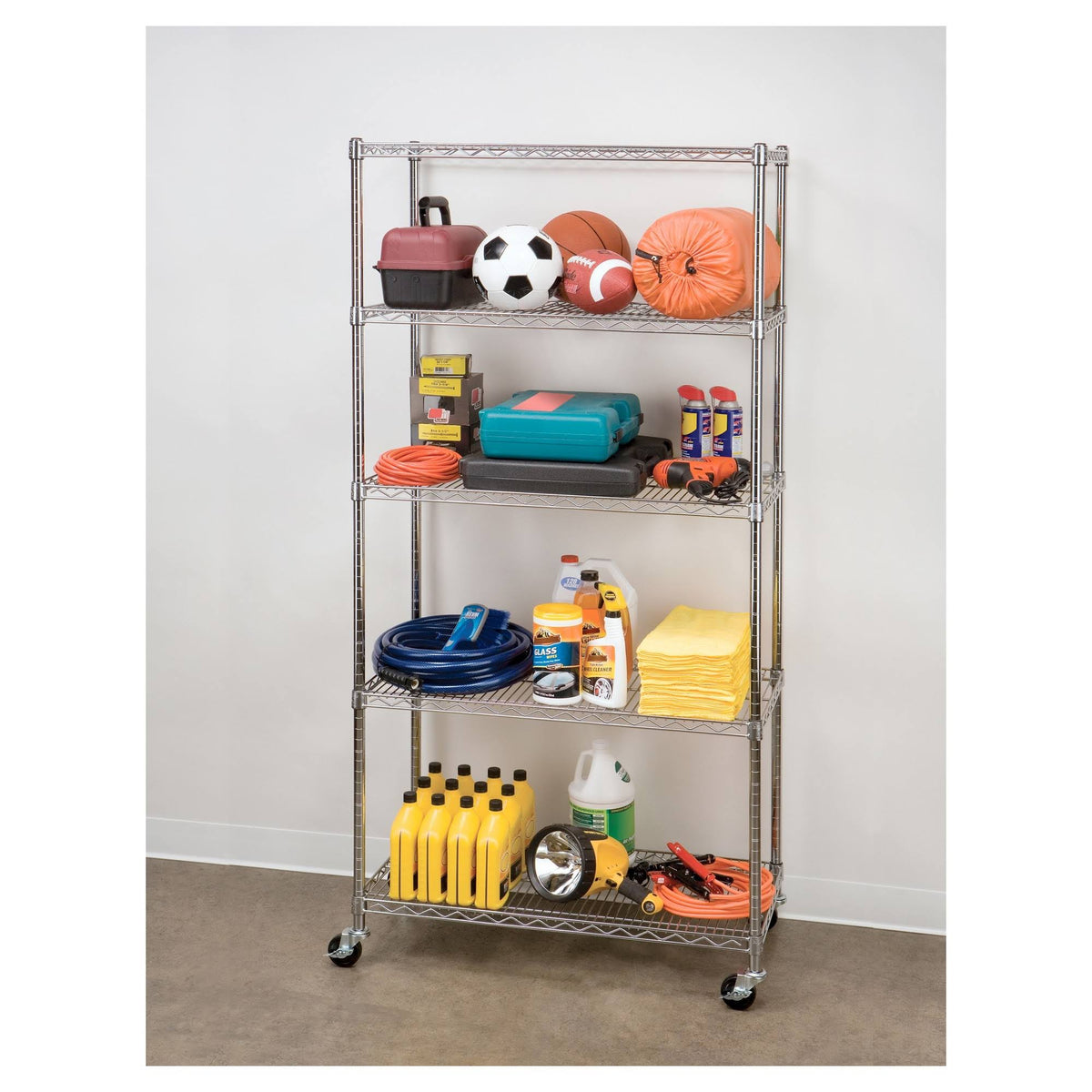 5-Shelf Steel Wire Shelving System, Silver I665327