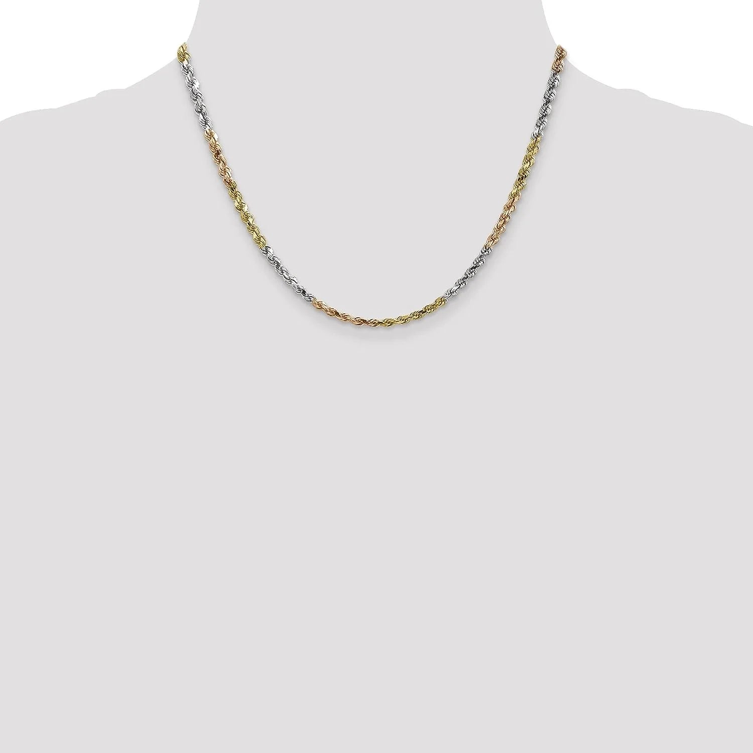 14K Tri-colored Diamond-cut Rope Chain - 24" C893245