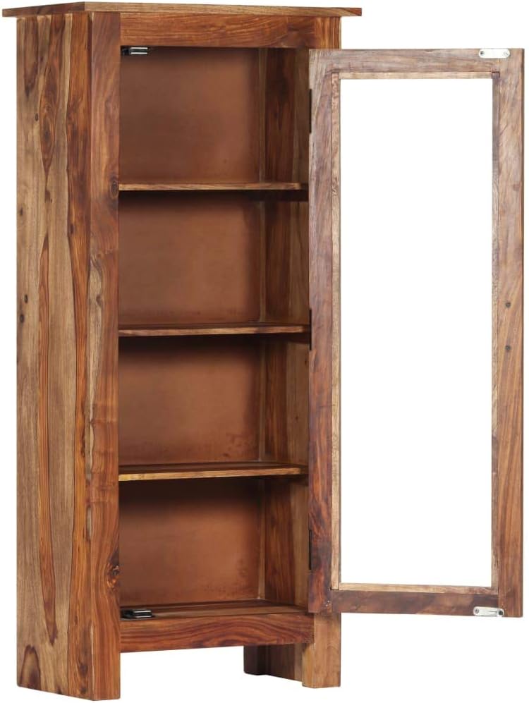 High Cabinet Storage with 4 Shelves and 1 Glass Door Solid Sheesham Wood Q8748