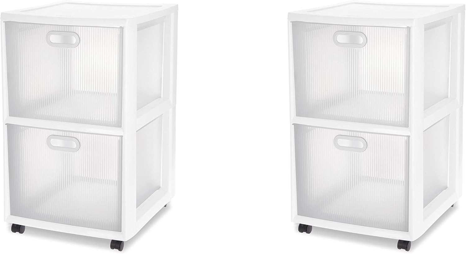White 2 Drawer Cart with Clear Drawers and Black Casters, 2-Pack I588