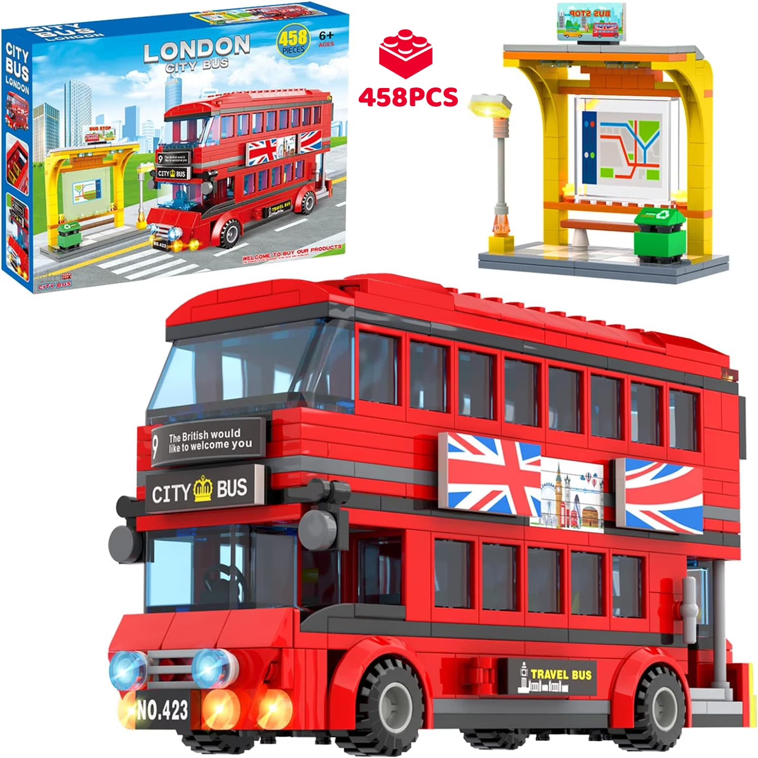 458 Pcs Double Deckers London Bus Station Building Blocks Set T560