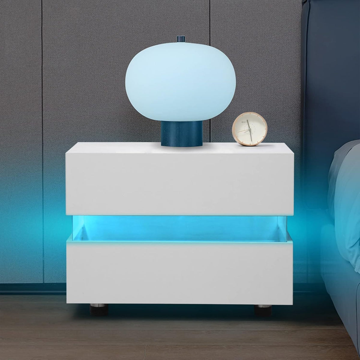 LED Nightstand 2 Drawers White I7221