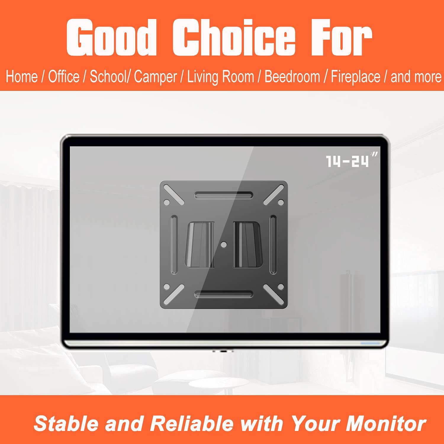 Monitor Mount Low Profile Fixed Wall Bracket for 14-24 Inch TVs, VESA 100x100mm, Pack of 2 J723336