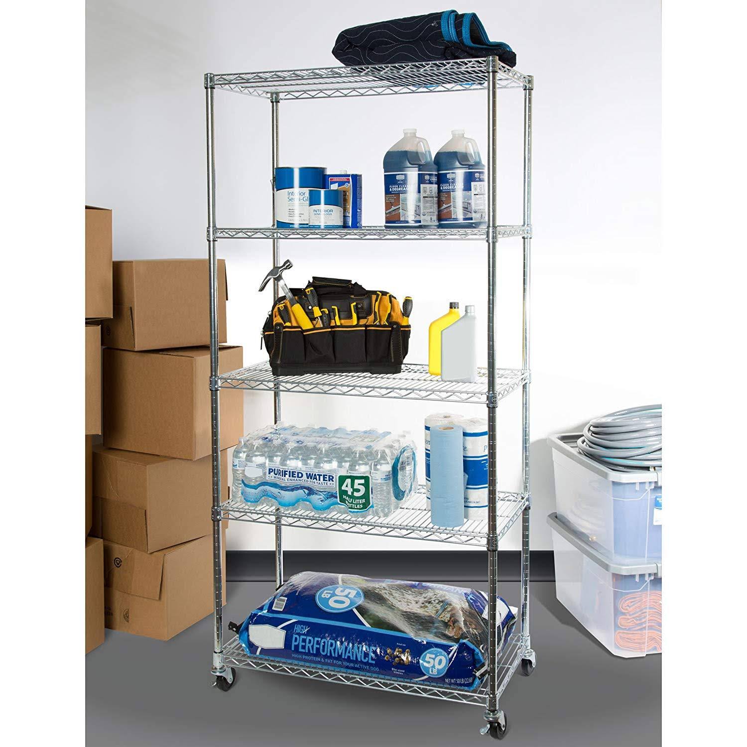 5-Shelf Steel Wire Shelving System, Silver I665327