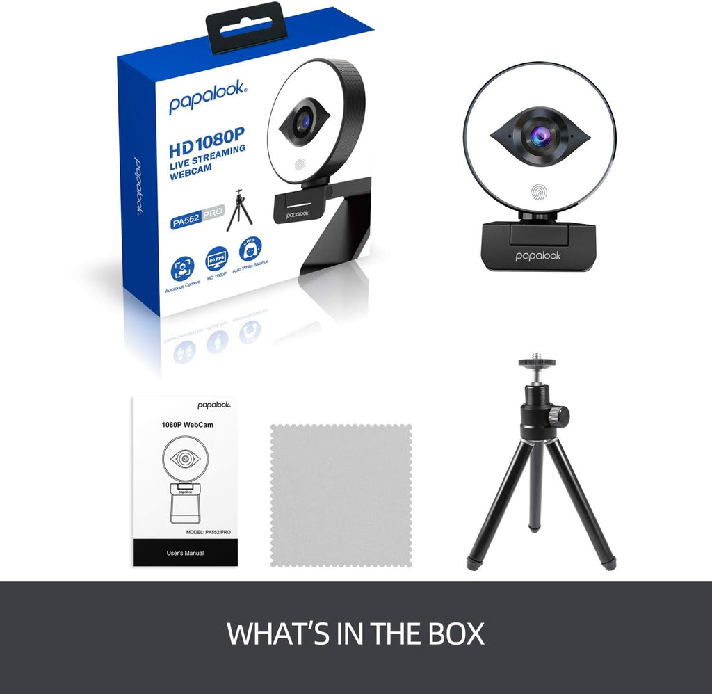 1080P Webcam with Ring Light and Tripod, Stereo Microphone W7791