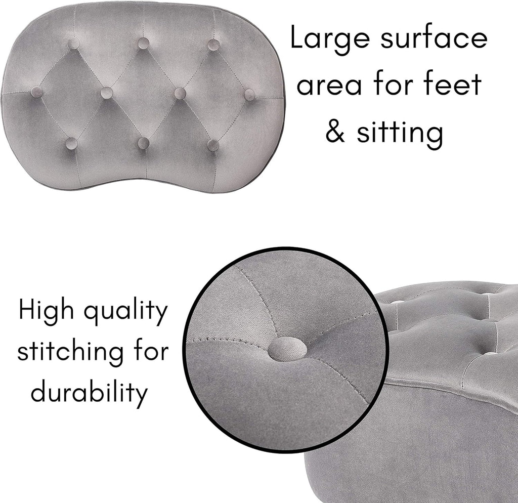 Grey Velvet Ottoman Foot Stool with Steel Legs A58046
