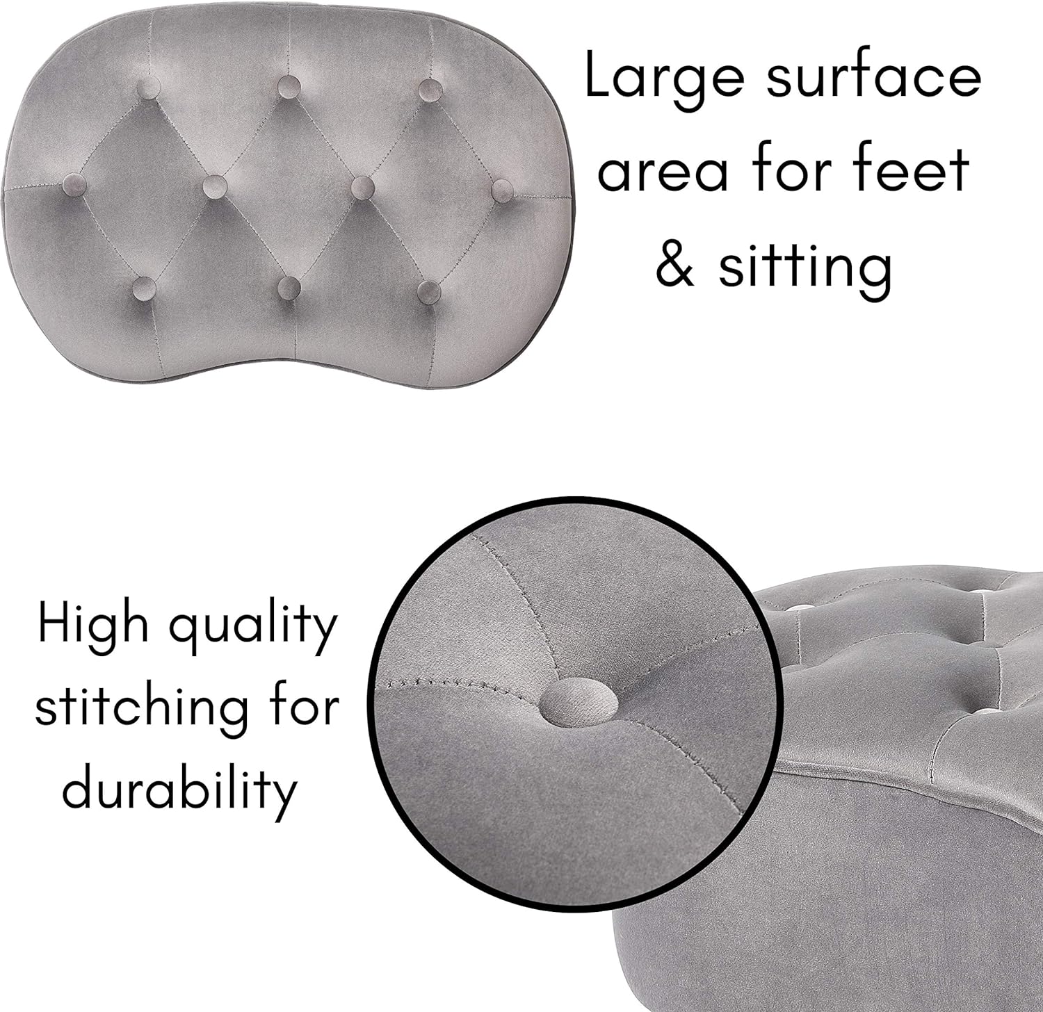 Grey Velvet Ottoman Foot Stool with Steel Legs A58046