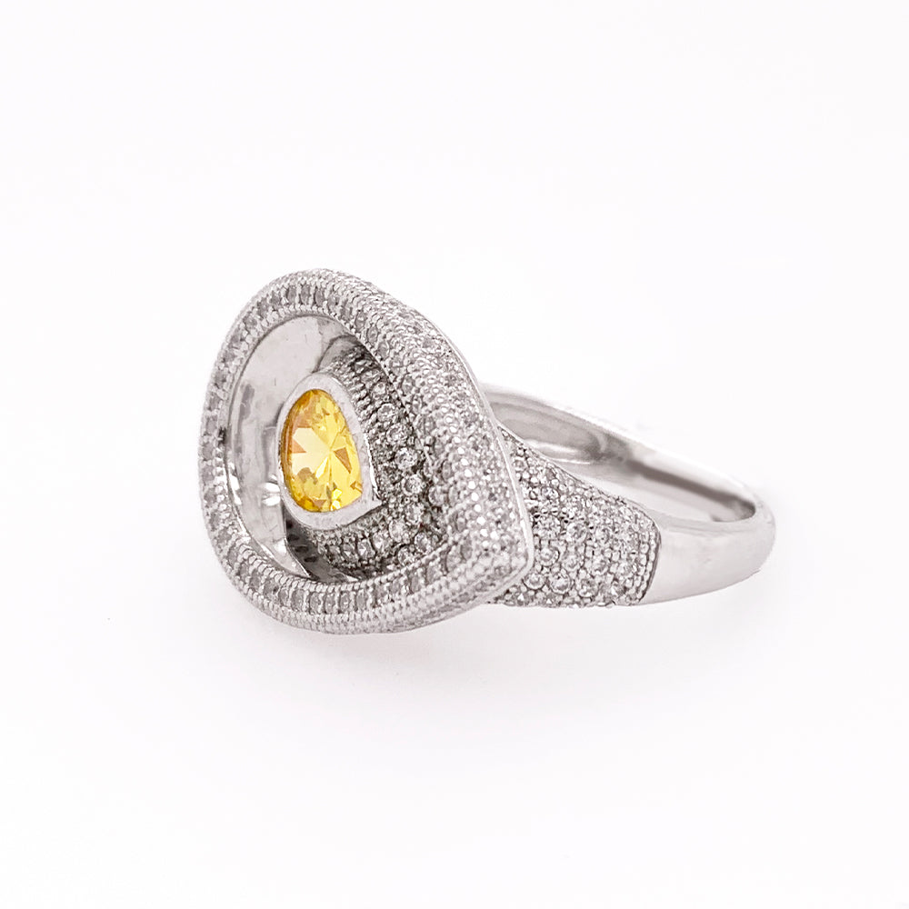 Pear Cut Fancy Yellow Engagement Ring Rhodium Plated Sterling Silver Ring A85171