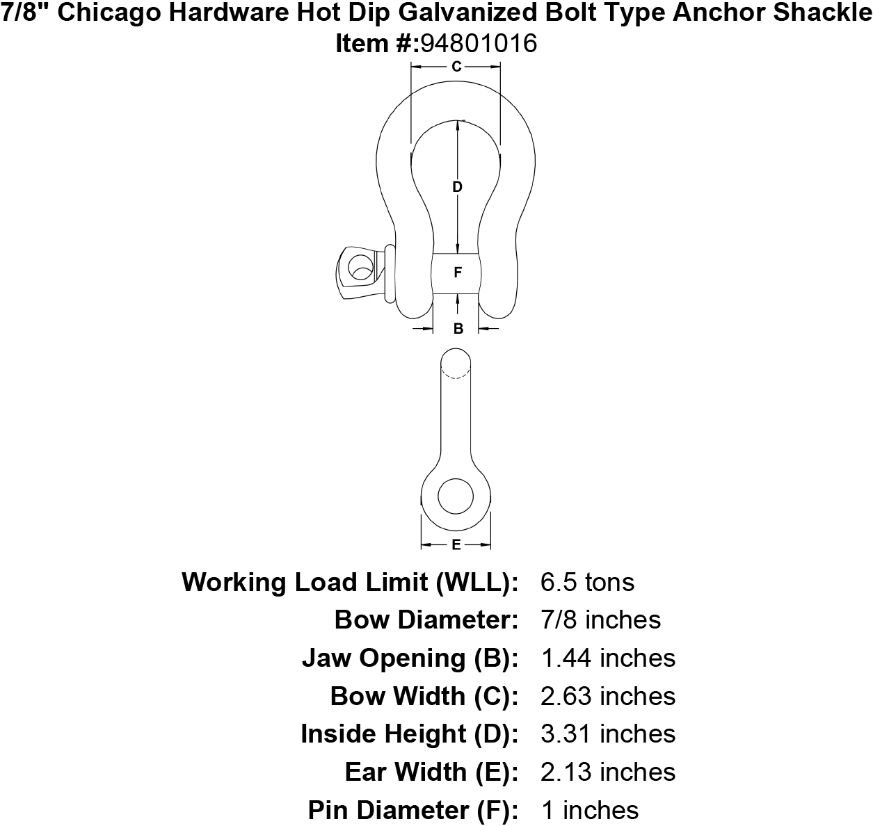 7/8 Hot Dip Galvanized Bolt Type Anchor Shackle Y8085