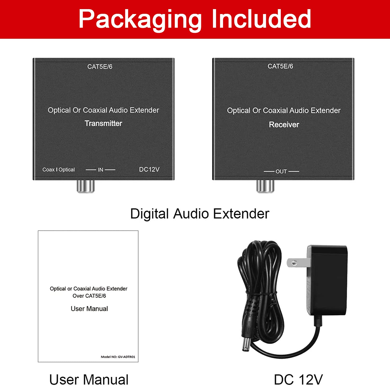 Optical Audio Extender over Cat5E/6 Cable up to 300m, Pack of 2 T110