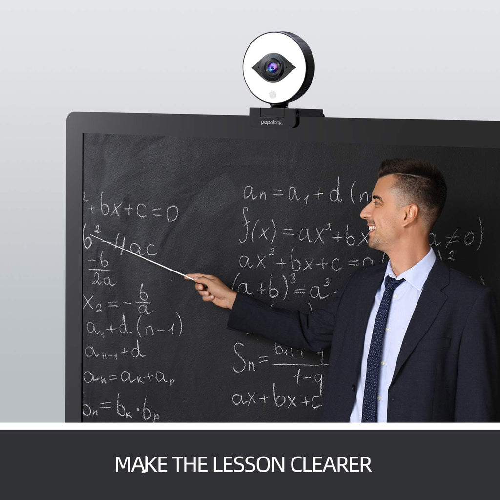1080P Webcam with Ring Light and Tripod, Stereo Microphone W7791