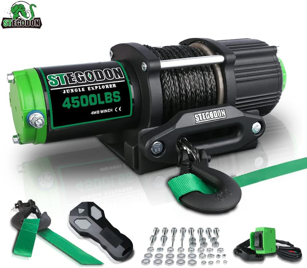 4500lbs Load Capacity 12V Synthetic Rope Winch Waterproof IP 67 Electric Winch with Wired Remote and Wireless Remotes O751