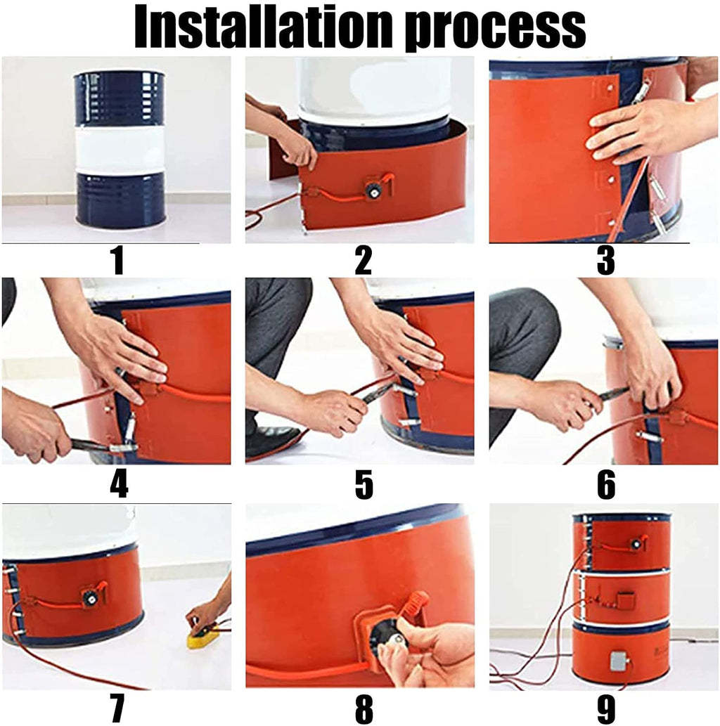 Drum Pail Heater 55-Gallon Silicone Barrel Heat Pad Band Warmer Kit 150℃ 120V 10inch T39385