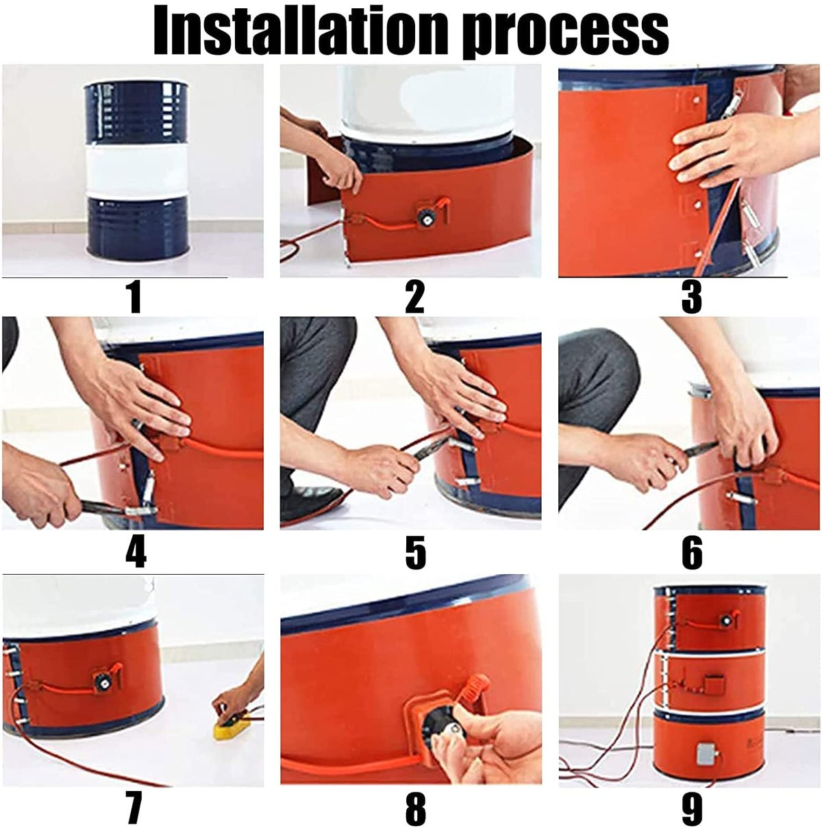 Drum Pail Heater 55-Gallon Silicone Barrel Heat Pad Band Warmer Kit 150℃ 120V 10inch T39385