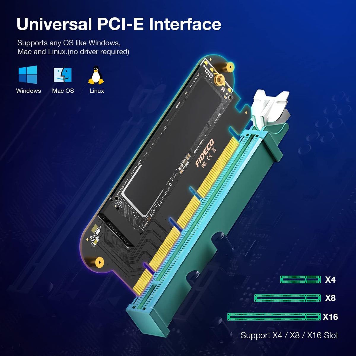 NVMe M.2 SSD to PCIe X16/X8/X4 Adapter Card with Aluminum Heat Sink D495944
