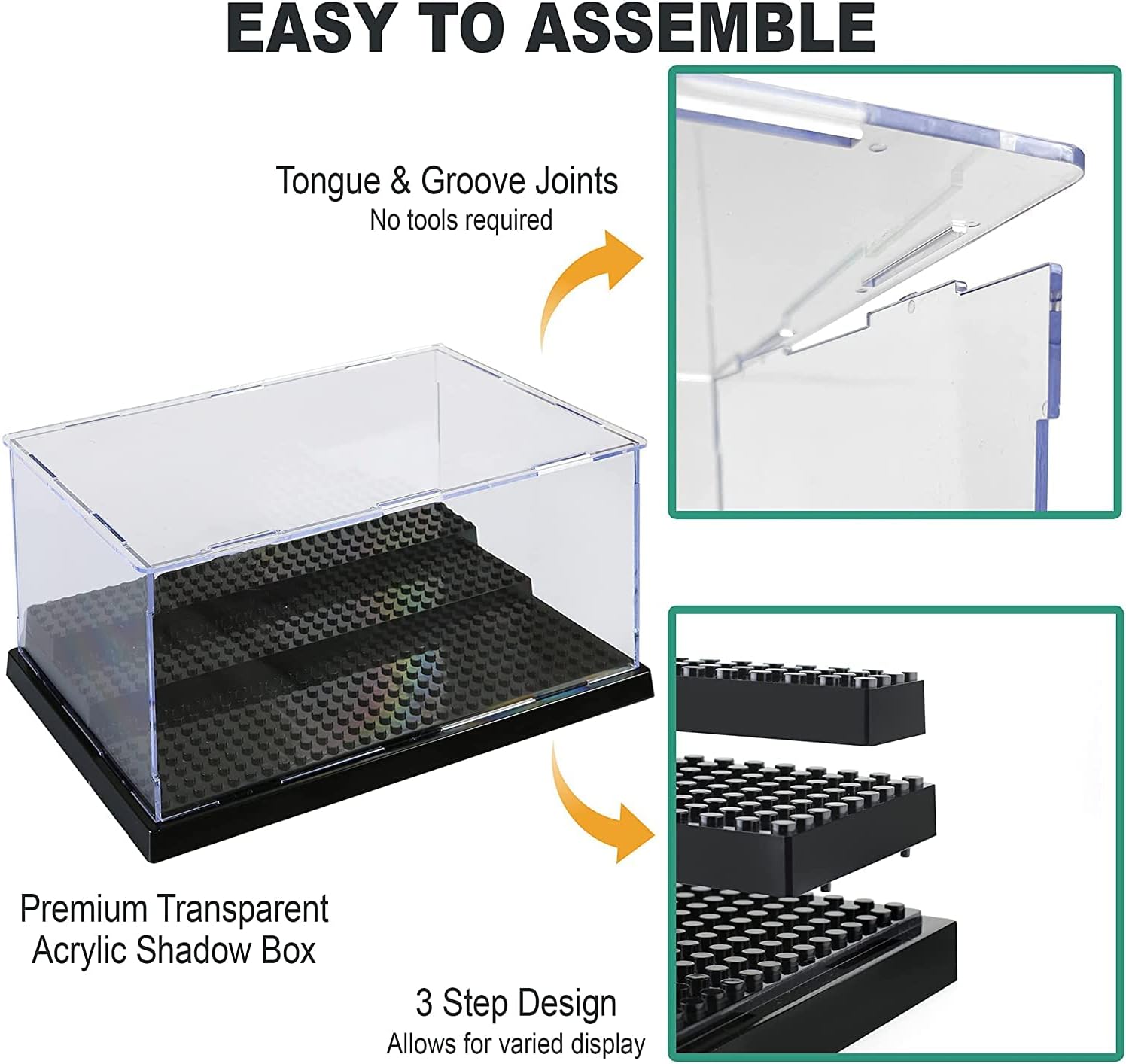 Acrylic Display Case in Black for Minifigure & Action Figures, 10 x 5.4 x 6.1, 5mm Dustproof Case, Pack of 2 E741396