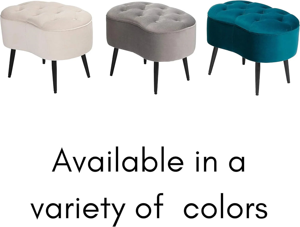 Grey Velvet Ottoman Foot Stool with Steel Legs A58046