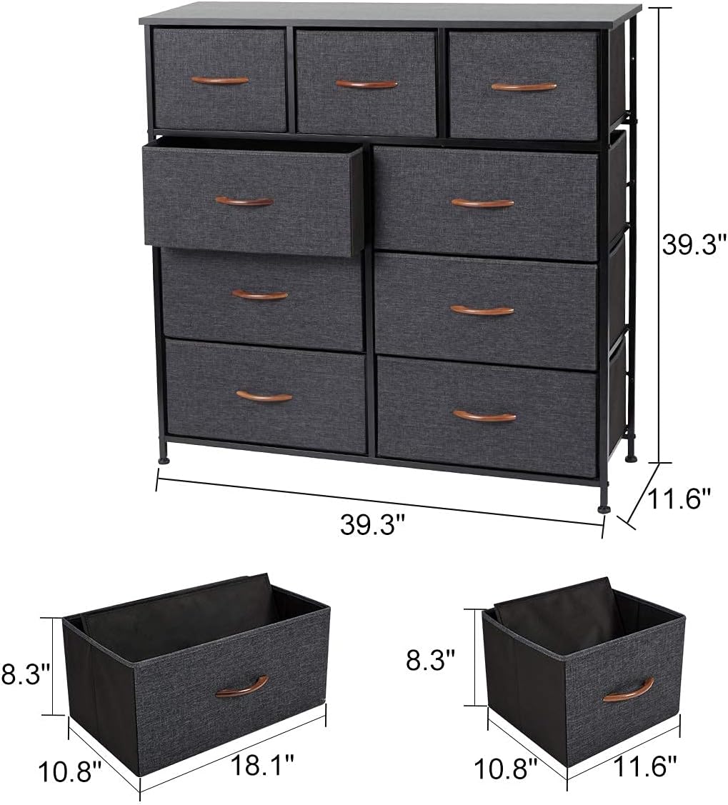 Grey 9 Drawer Dresser with Steel Frame and Wooden Top I26131
