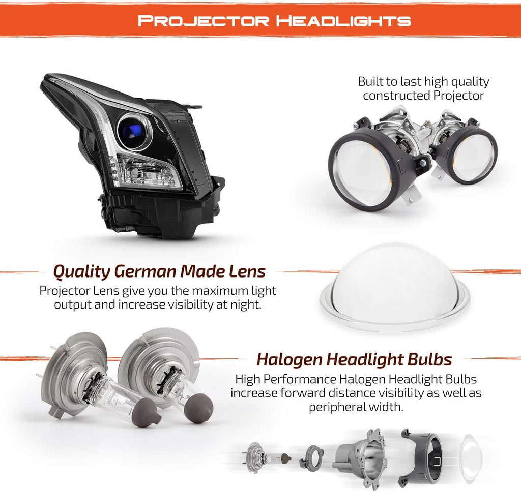 Projector Chrome Headlights Pair for Cadillac ATS Sedan I250