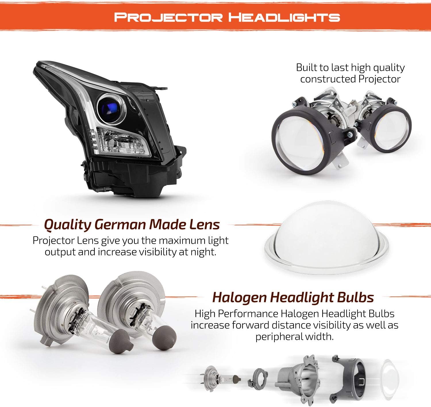 Projector Chrome Headlights Pair for Cadillac ATS Sedan I250