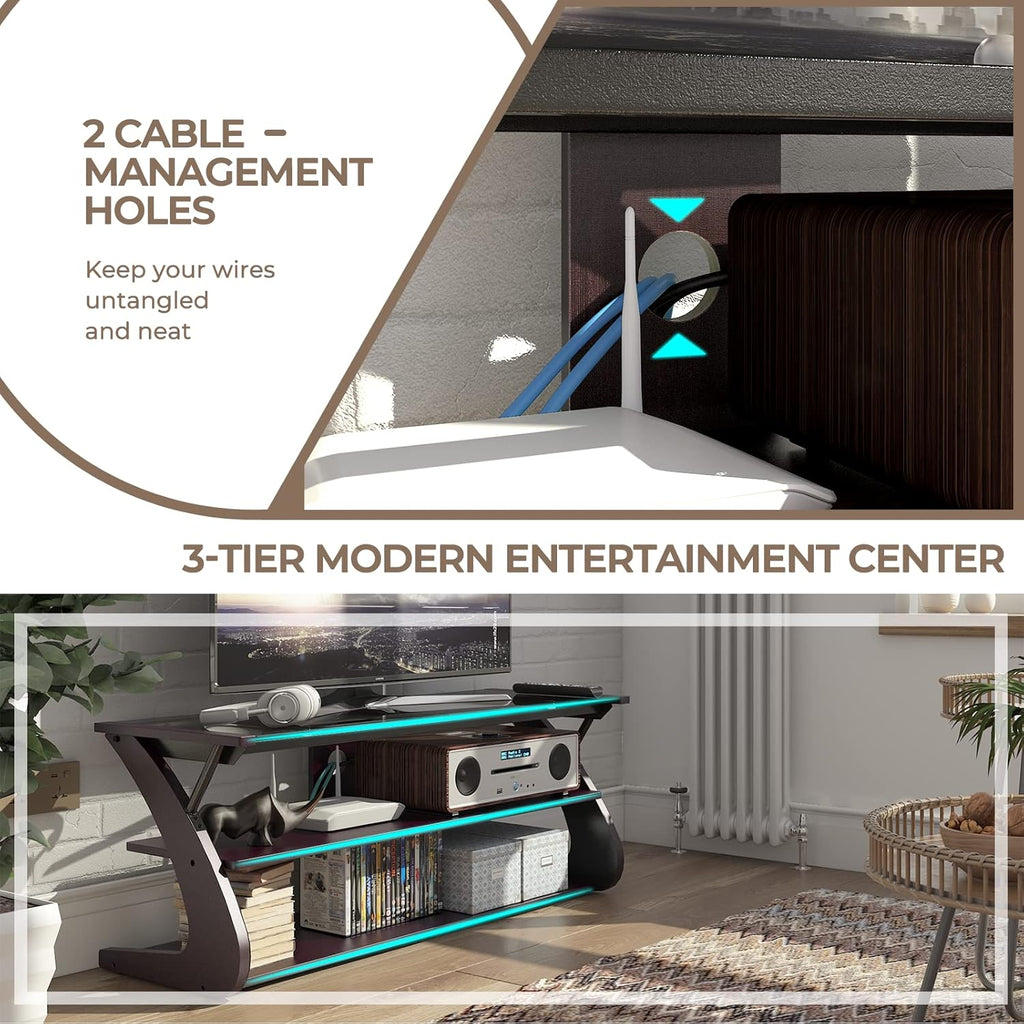 Dark Brown 3-Tier TV Stand with Glass Top S962