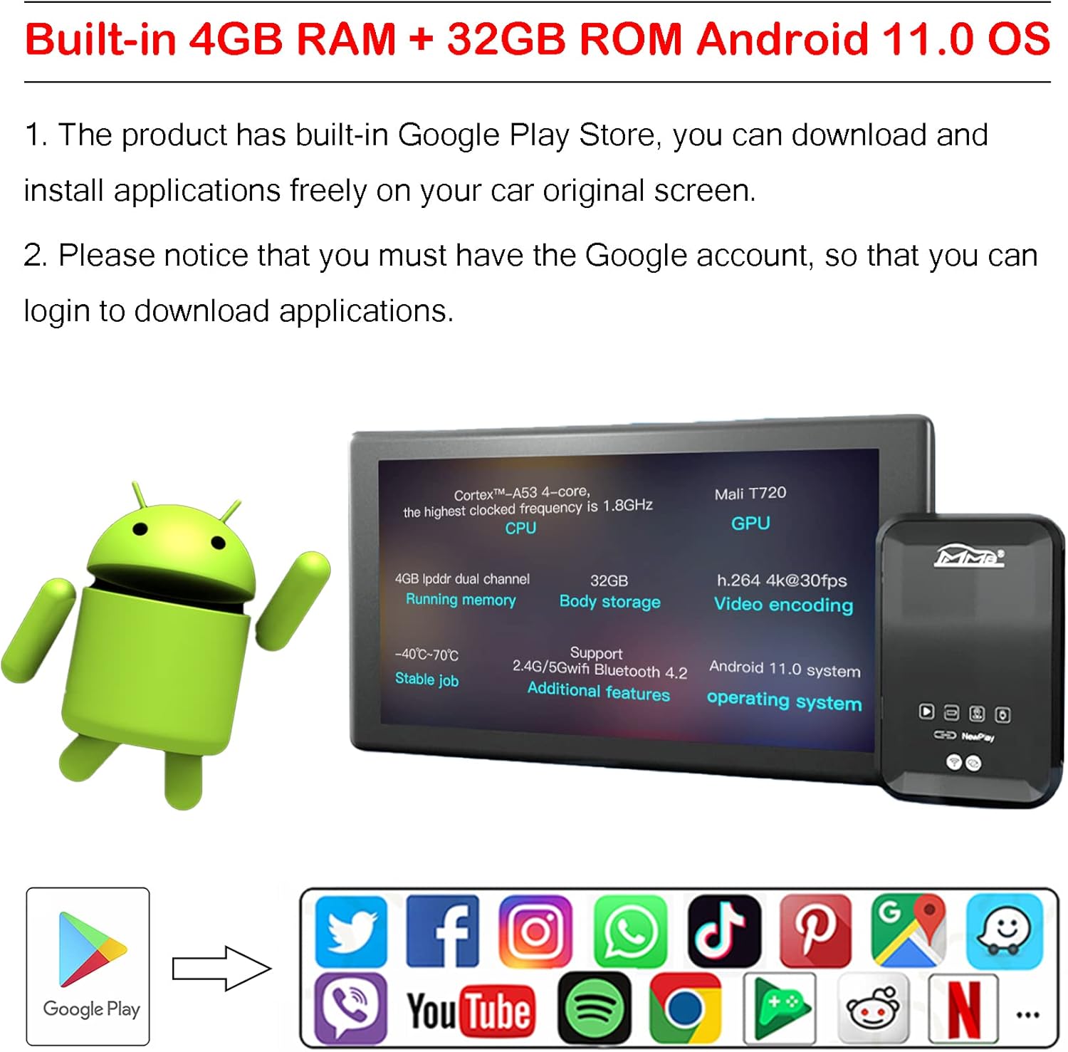 Wireless CarPlay Dongle Android 11.0 AI Box Y80389