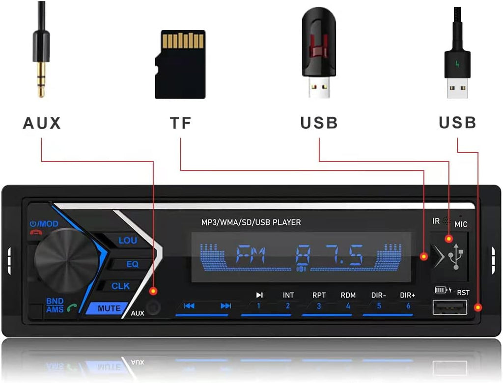 Dual Bluetooth Single Din Car Stereo with Remote Control V711914