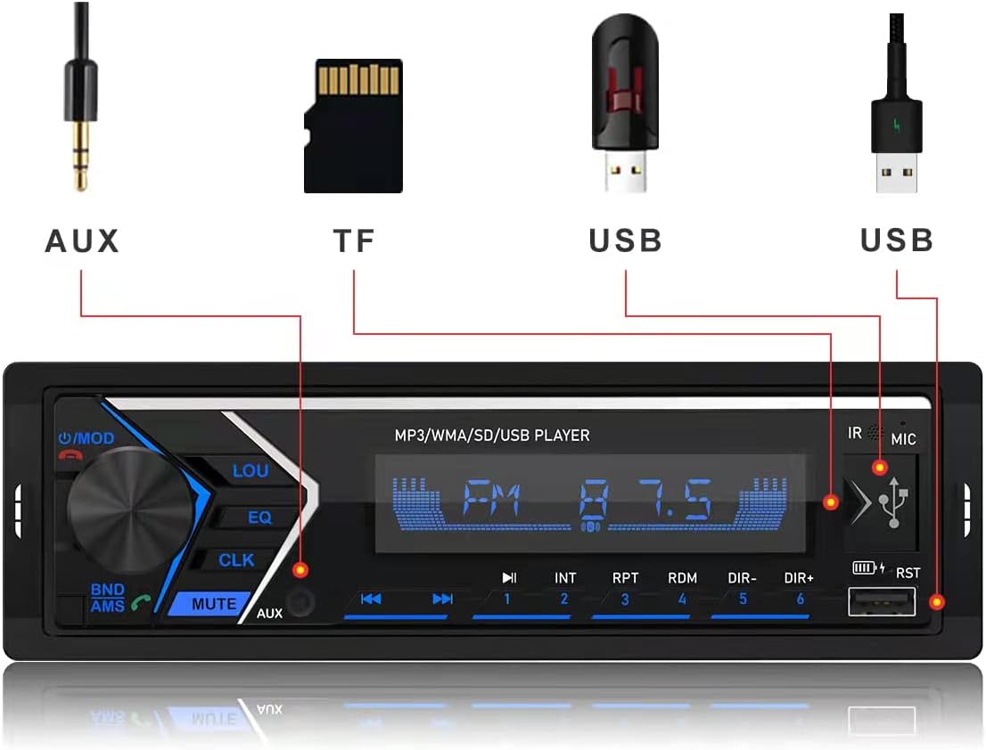 Dual Bluetooth Single Din Car Stereo with Remote Control V711914