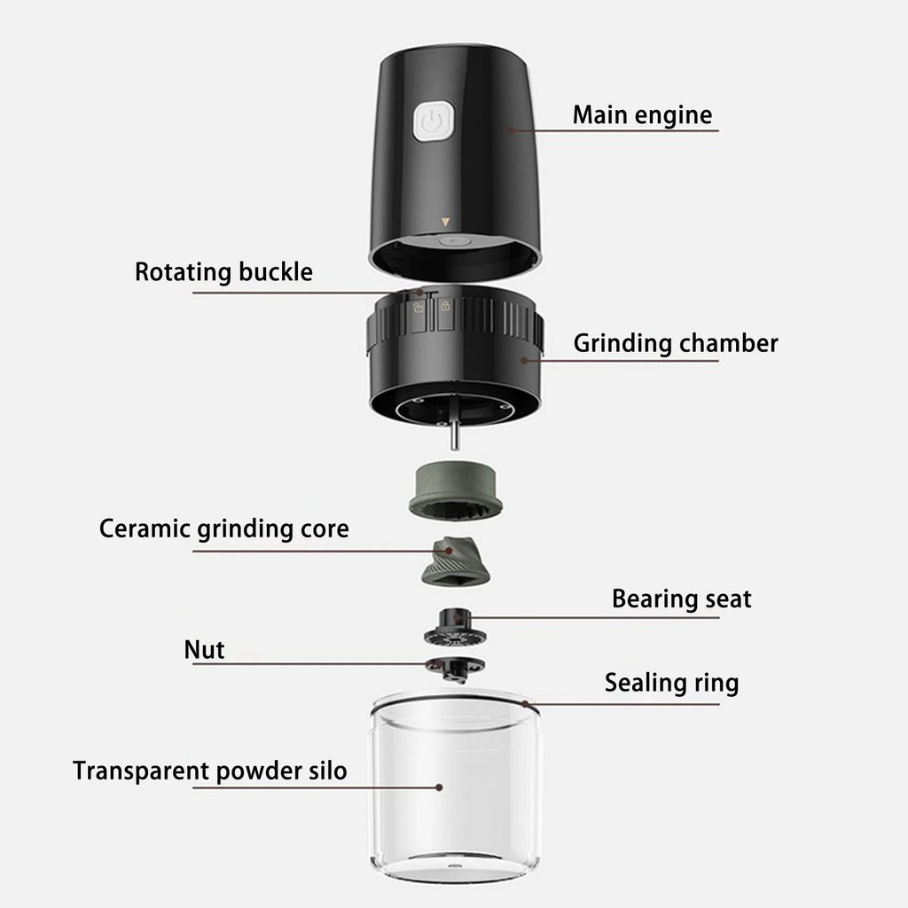 Black Cordless Electric Burr Coffee Grinder E208
